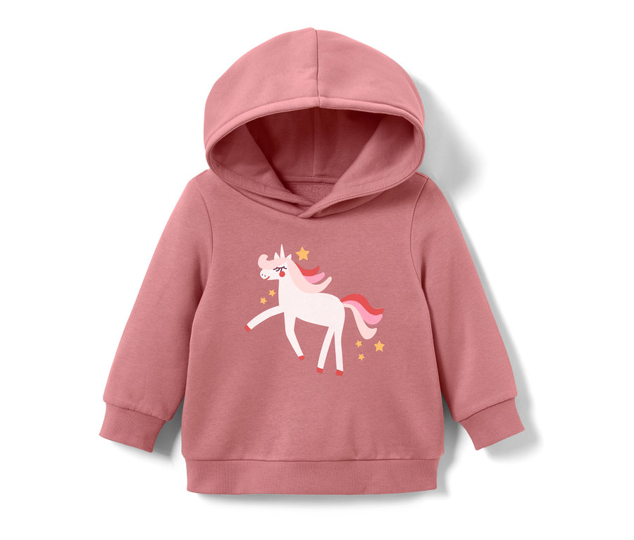 Rosa Kinder-Sweatshirt mit Kapuze und Einhorn-Print (Gr. 86/92).