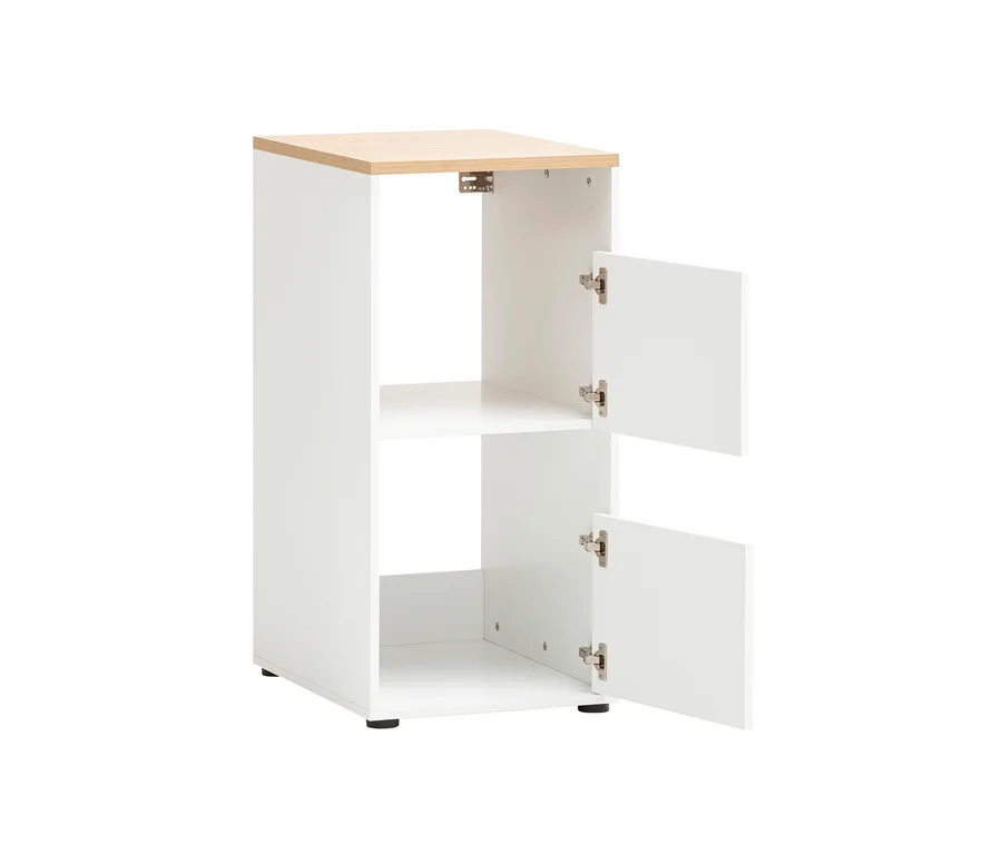 Weißer Unterschrank »Solea« mit matter Oberfläche und geöffneten Türen.
