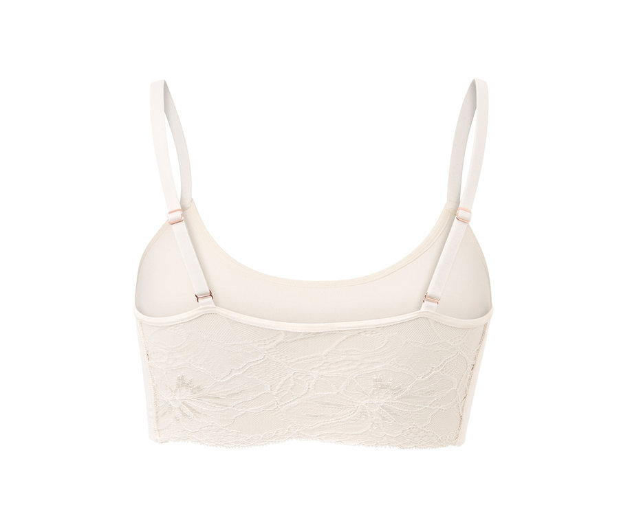 Detailaufnahme eines creme-farbenen Seamless-Bustiers mit Spitze von hinten.