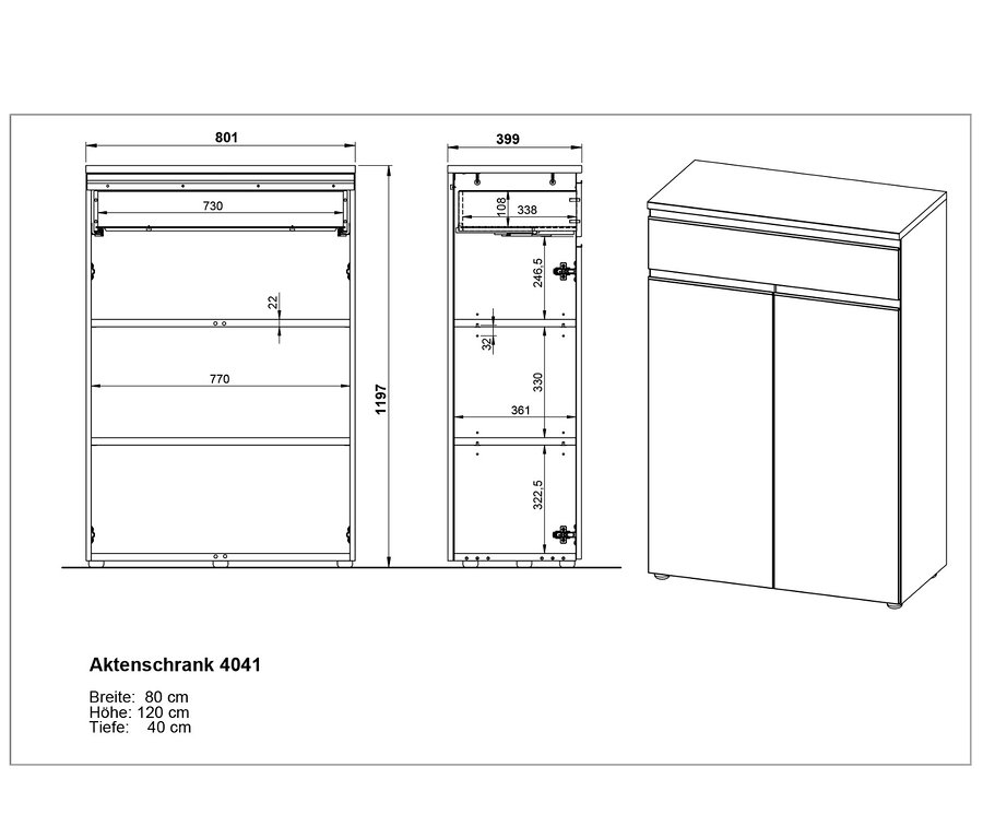 Zeichnung von Aktenschrank "Bedano" in Graphit.