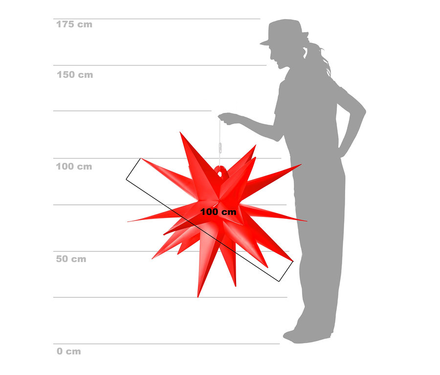 Silhouette einer Person, die einen roten AMARE XXL-LED-Stern mit 100 cm hält.