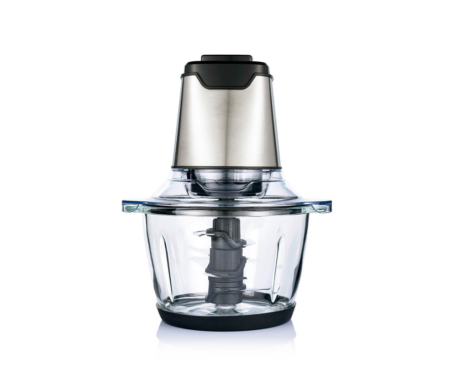 Nahaufnahme des WILFA Multizerkleinerers »MC3B-400S« mit Glasbehälter und Edelstahlaufsatz.