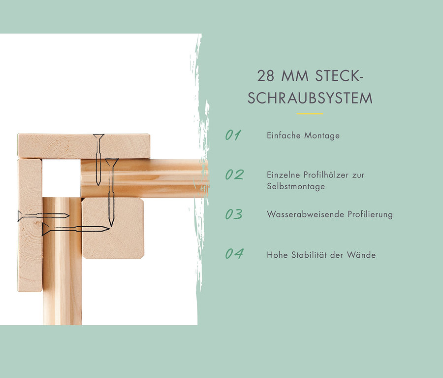 Detail einer Eckverbindung und des Montagesystems des Karibu Geräteschranks, 28 mm.
