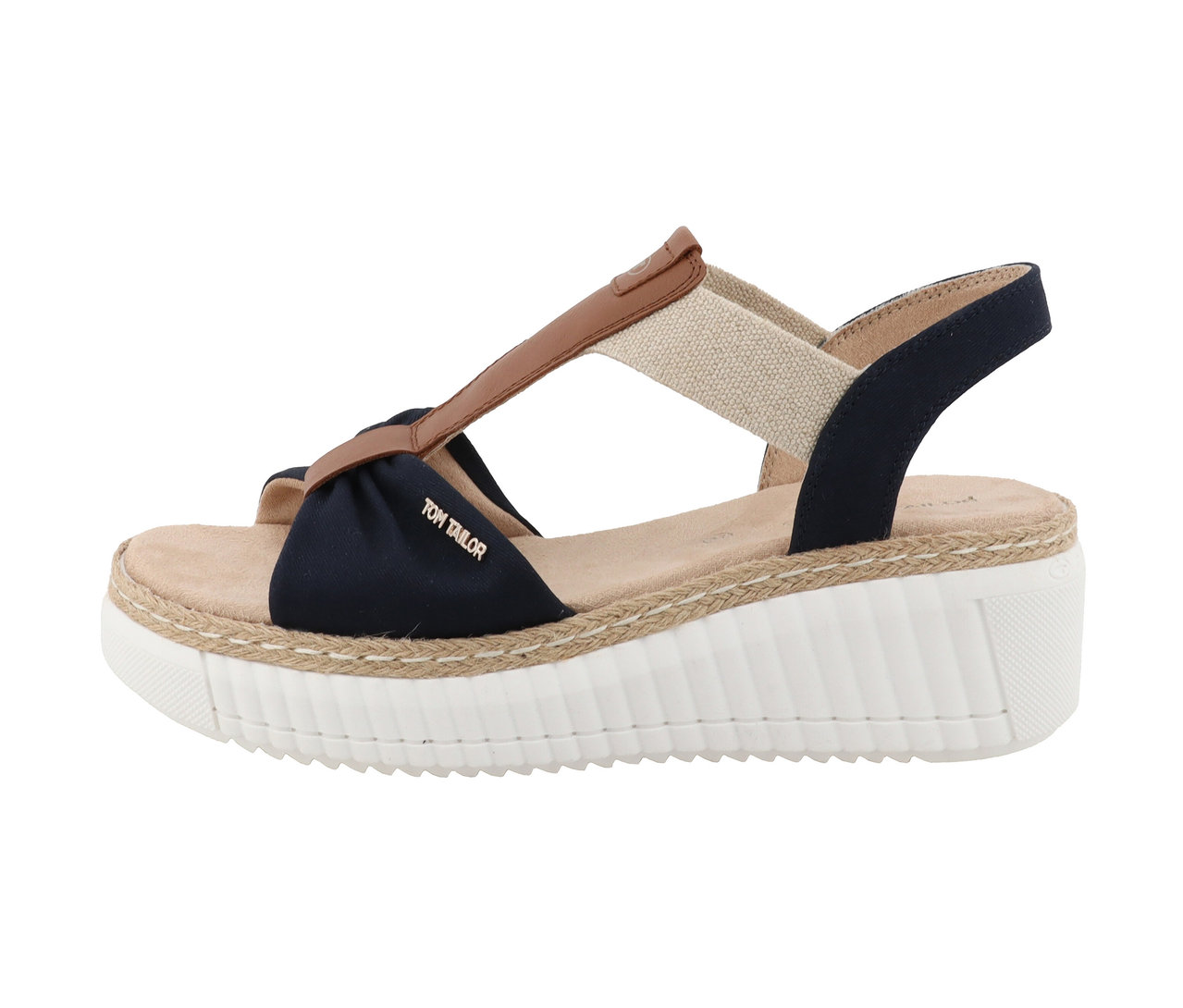 Detail einer Tom Tailor Sandale, Textil/PU navy.