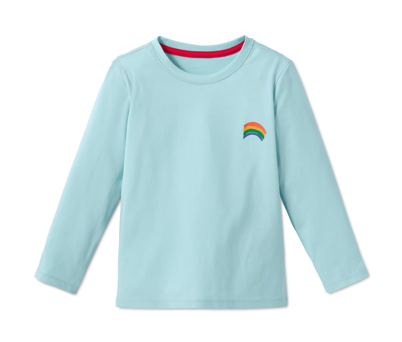 Helles, langärmliges T-Shirt mit Regenbogen. 3 Jersey-Langarmshirts aus Bio-Baumwolle.
