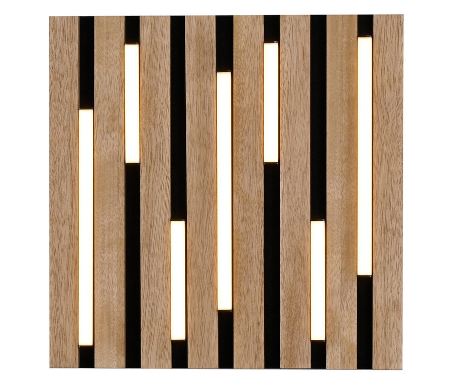 Holzpaneel, vertikal unterteilt durch schwarze und weiße Streifen.