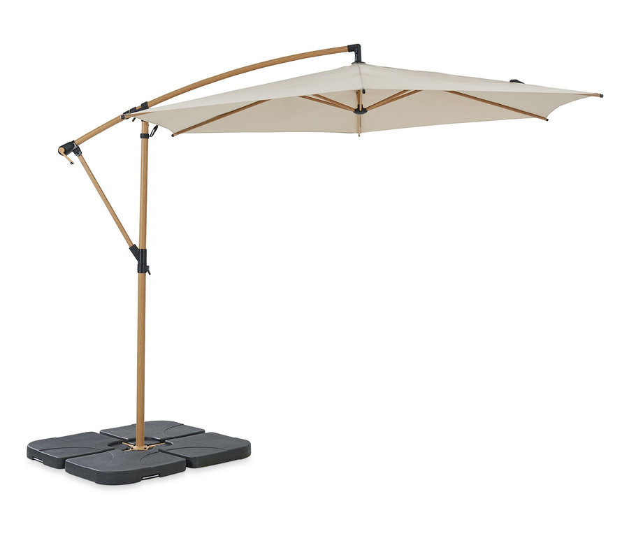 Beiger Leco Ampelschirm* Ø 300 cm, inklusive Schirmständer und Abdeckhaube.