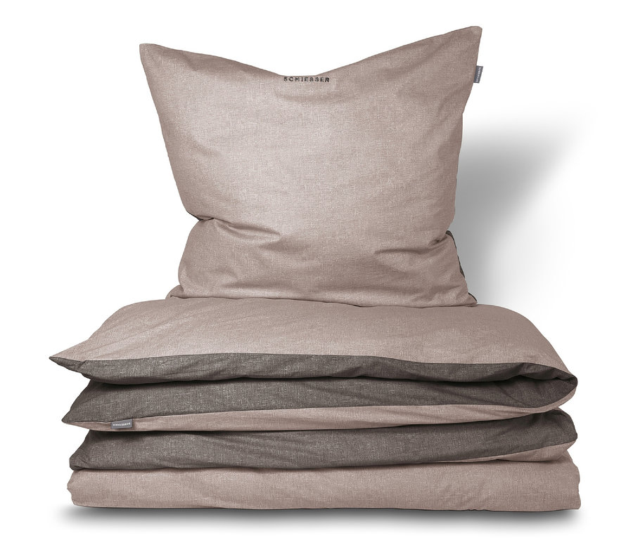 Gestapeltes SCHIESSER Renforcé-Bettwäscheset »Doubleface« in Taupe/Dunkelgrau.
