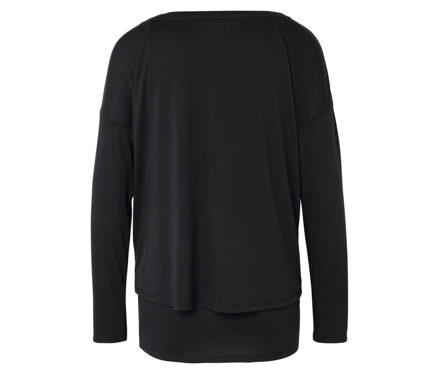 Schwarze Damenbluse mit langen Ärmeln.