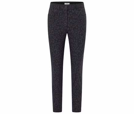 Schwarze Hose mit Tiermuster.