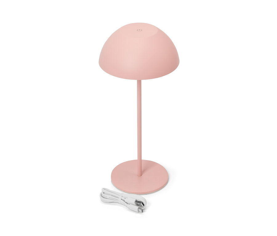 Eine rosa LED-Akku-Tischleuchte.