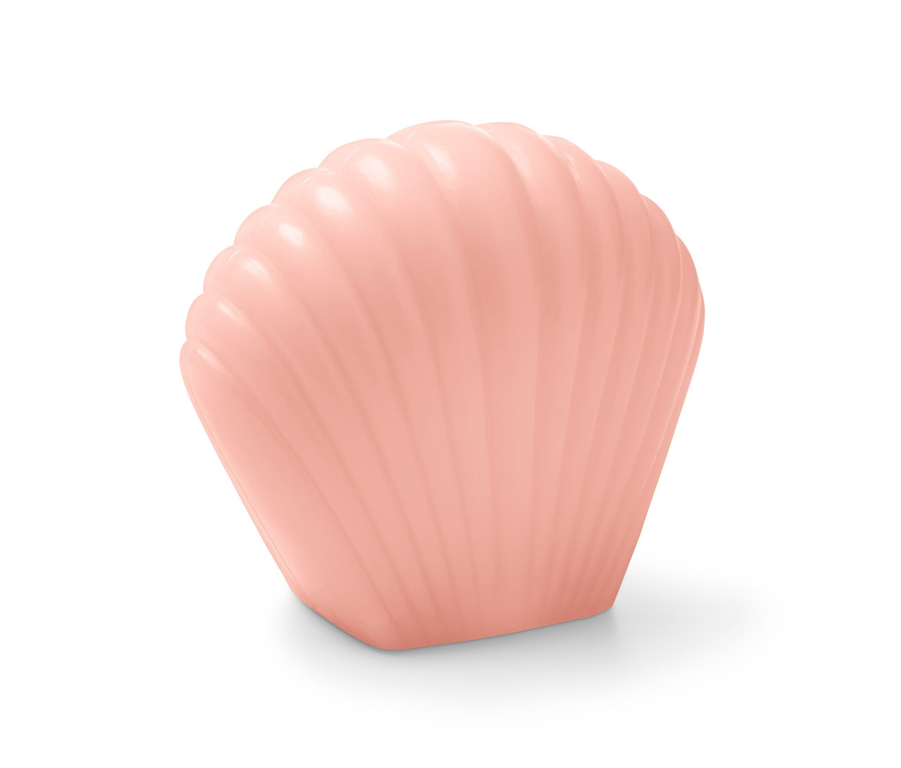 Eine rosa LED-Dekomuschel auf weißem Hintergrund.
