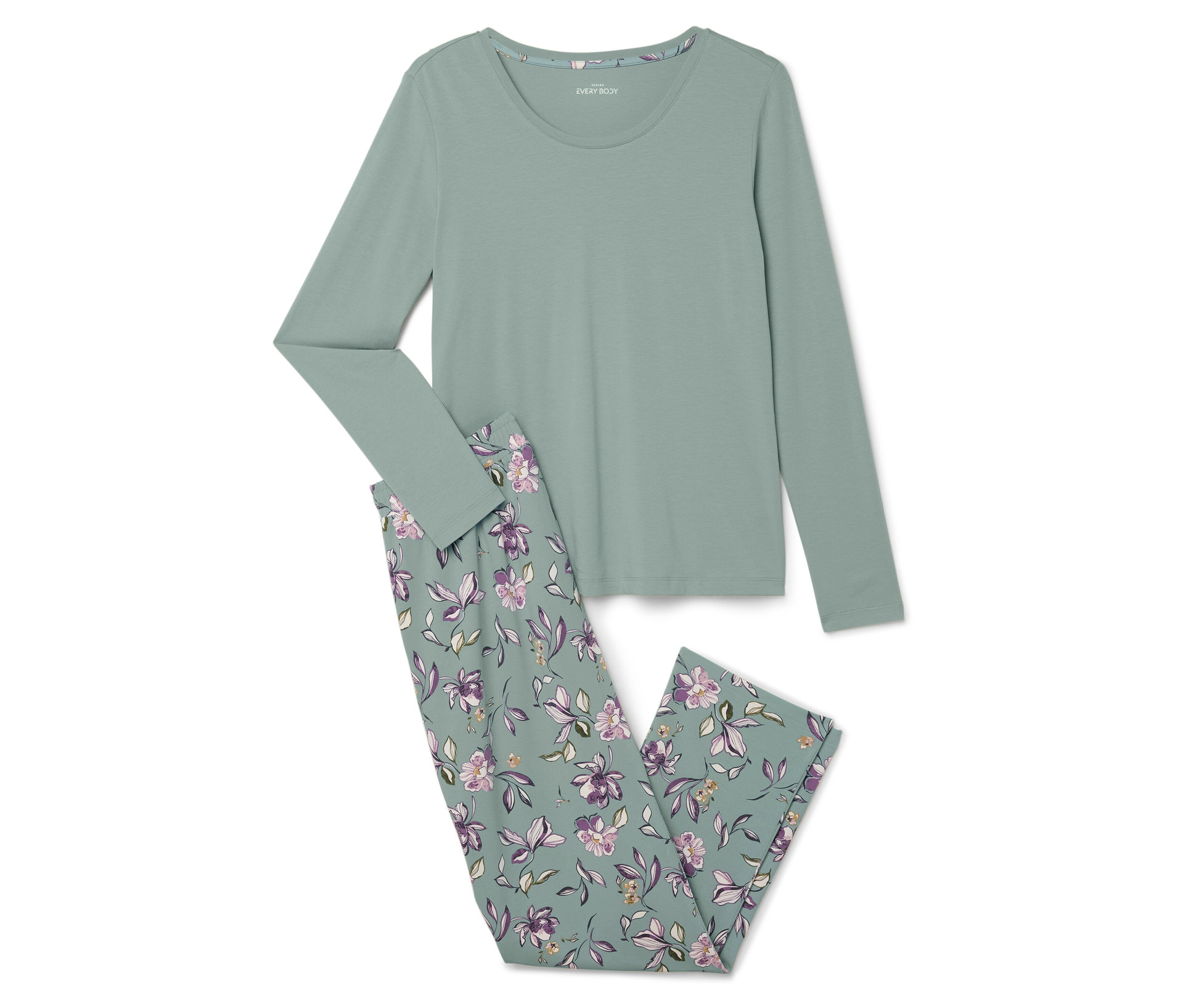 Pyjama-Set - Damen - Gr. L - grün/geblümt - grün