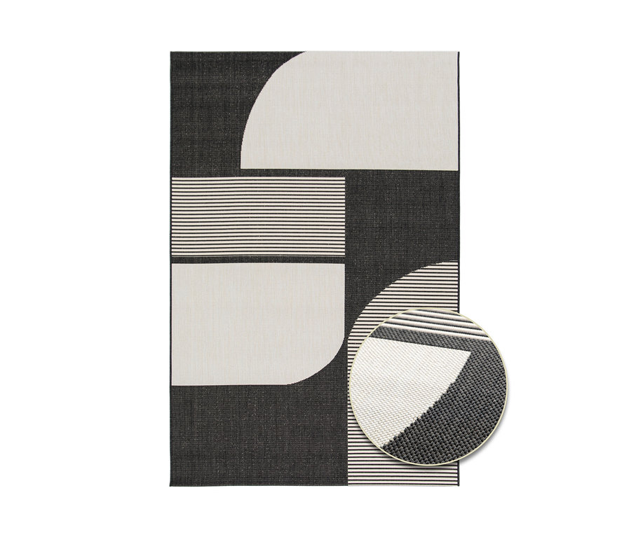 Schwarz-weißer Outdoor-Teppich »Zen Lines«.