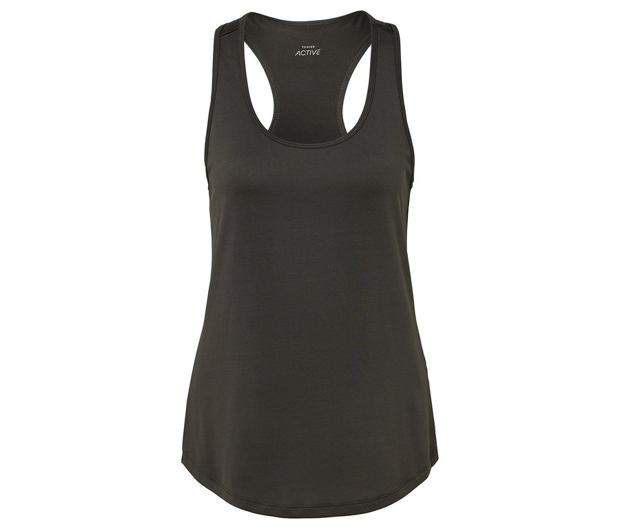 Dunkelgraues Sport-Tanktop mit schmalen Trägern.