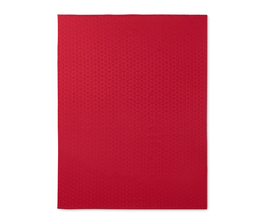 Eine rote Jacquard-Tafeldecke, ca. 275 x 150 cm.