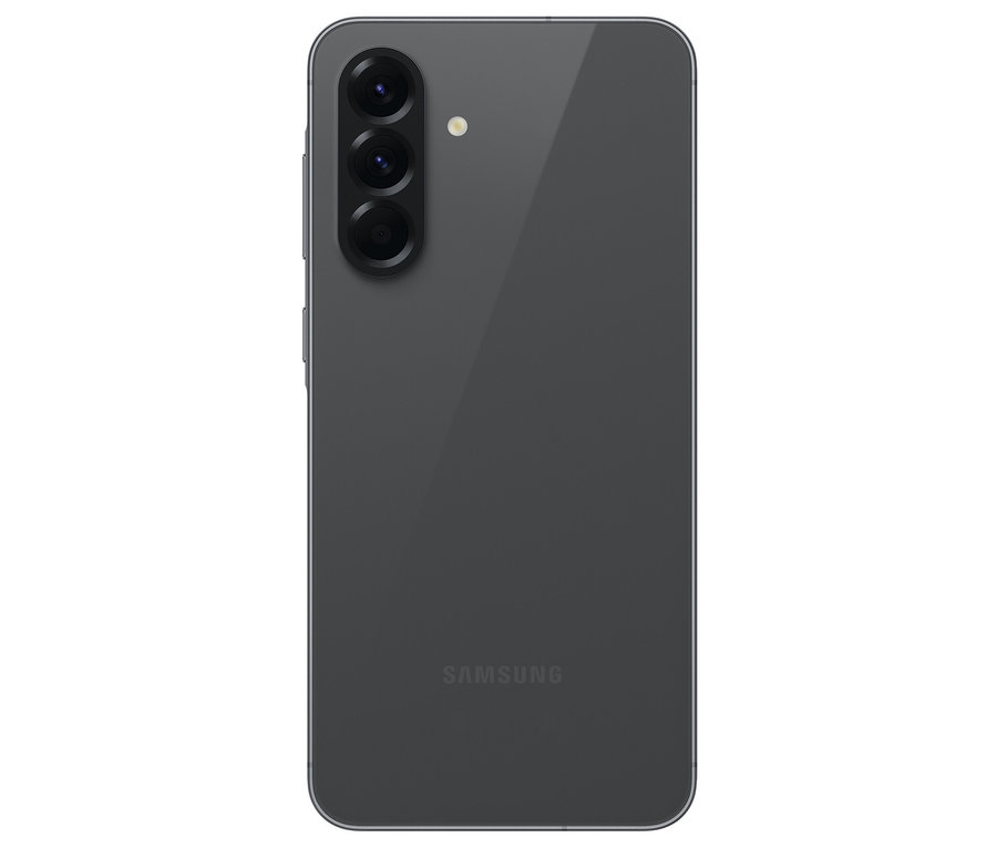 Rückseite eines Samsung Mobiltelefons. Zu sehen ist das Samsung Galaxy A56 5G 128 GB in Graphit.
