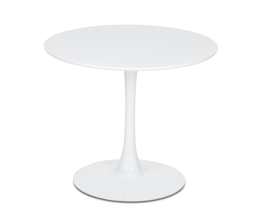 Weißer Design-Tisch auf weißem Hintergrund.