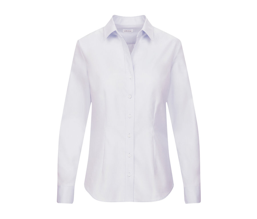 Helle blaue Seidensticker Twillbluse mit langen Ärmeln und Knöpfen.