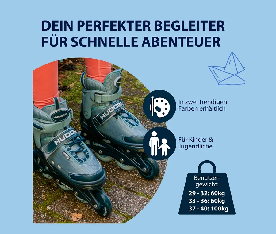 Person trägt HUDORA Inline Skates »Leon 2.0«, Gr. 33–36.