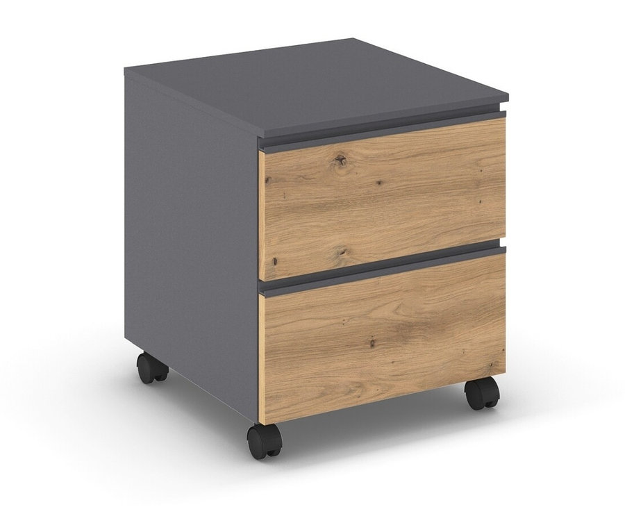 Grau-metallic/Eiche Artisan rauch Nachttisch »Joel« mit Rollen.