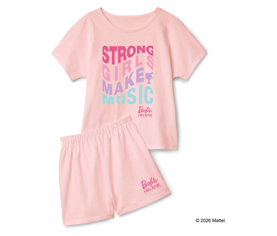 Rosa Barbie Helene Fischer Schlafanzug mit Aufschrift "Strong Girls Make Music".