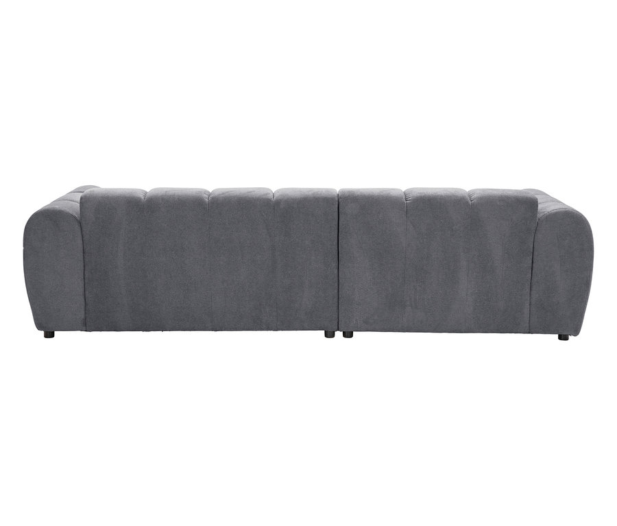 Ansicht eines grauen modularen Sofas von hinten.