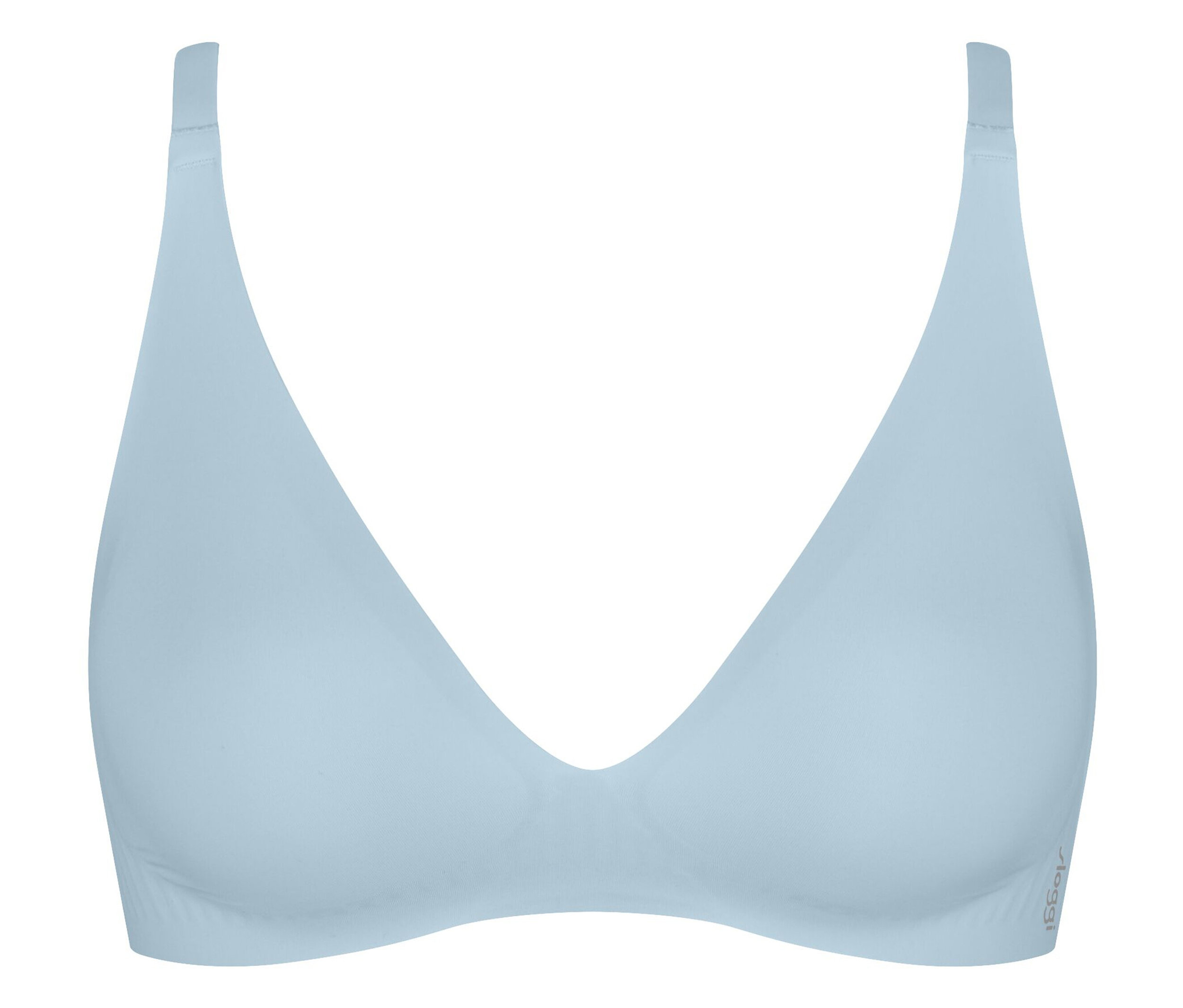 Hellblauer Triangel-BH ohne Bügel.