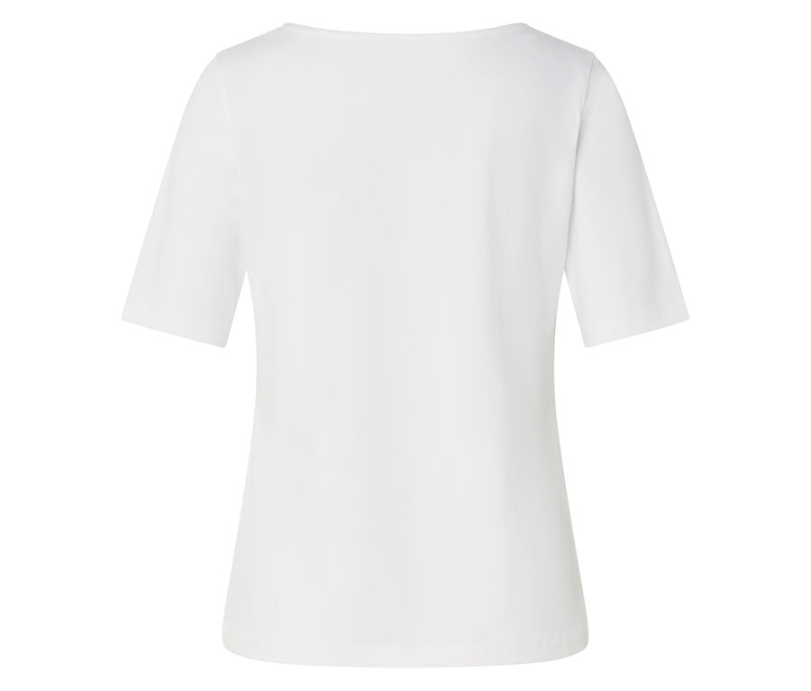 Weißes T-Shirt mit kurzen Ärmeln und U-Ausschnitt.