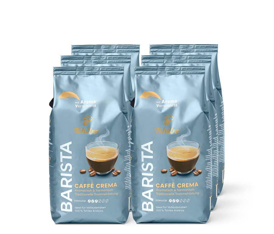 Sechs Packungen Barista Caffè Crema Kaffeebohnen, je 1 kg.