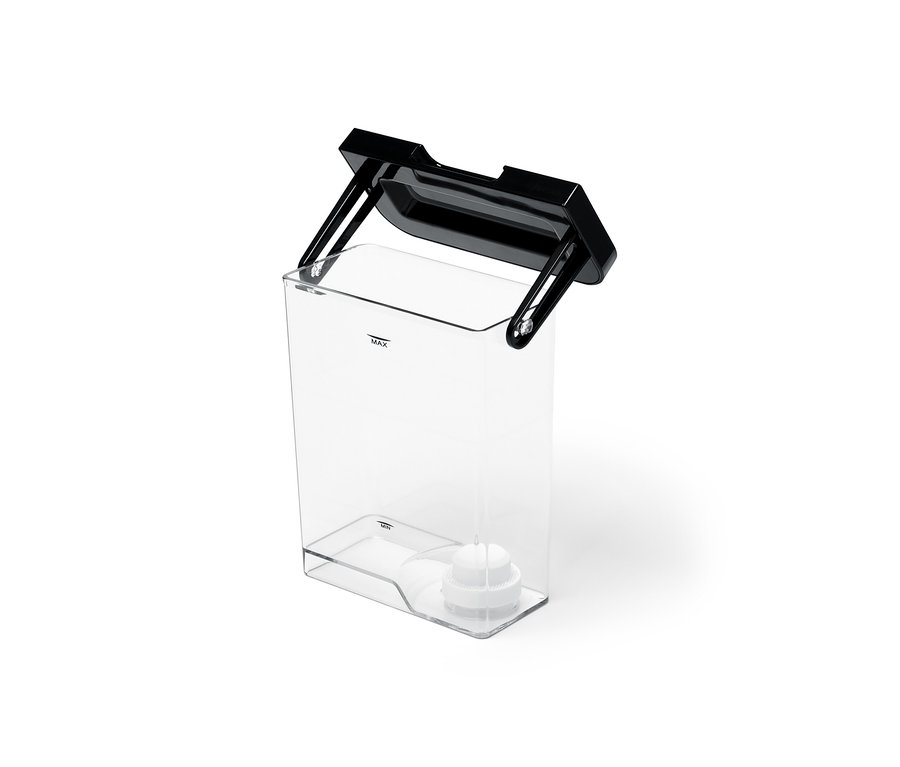 Leerer, transparenter Wassertank für Tchibo Vollautomaten mit schwarzem Deckel.