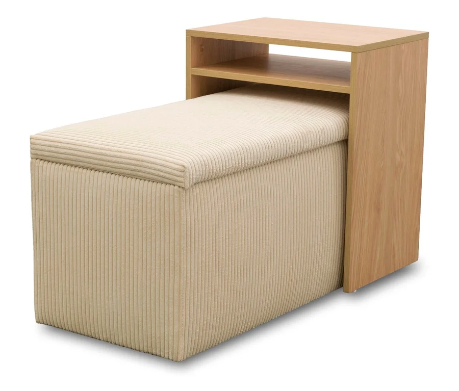 DOMO Hocker mit Tisch »Kopenhagen«, creme, mit geripptem Bezug und zwei offenen Ablagen.
