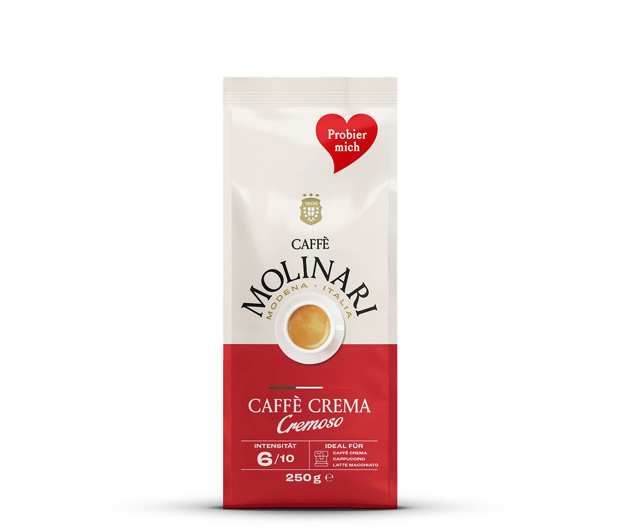 Eine 250g Packung Caffè Molinari Caffè Crema Cremoso.