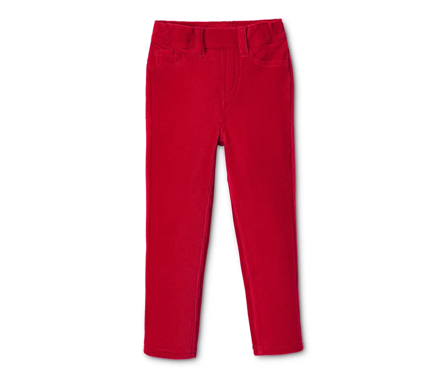 Rote Cordtreggings auf weißem Hintergrund.