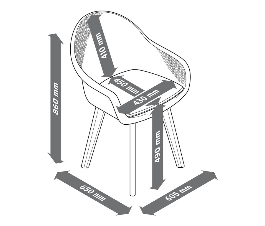 Abmessungen Gartensessel, Polyrattan und Eukalyptus.