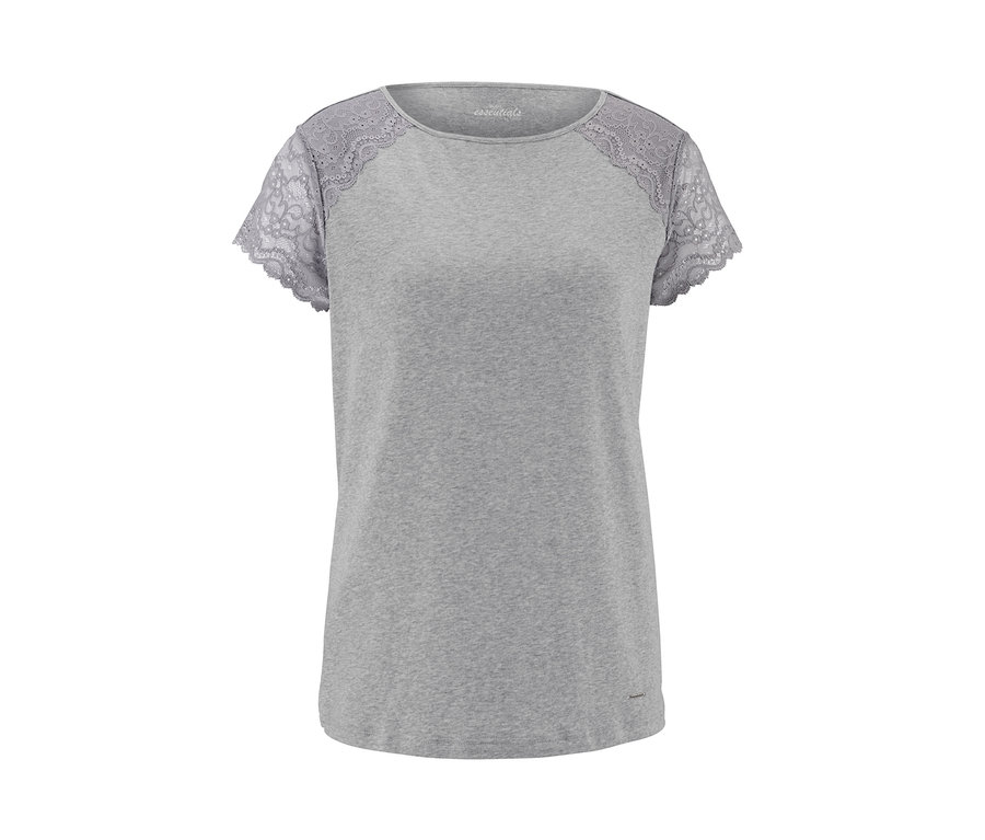 Grauer Pyjama mit Spitzenärmeln.