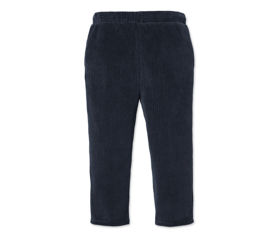Eine marineblaue Nicki-Hose auf weißem Hintergrund.