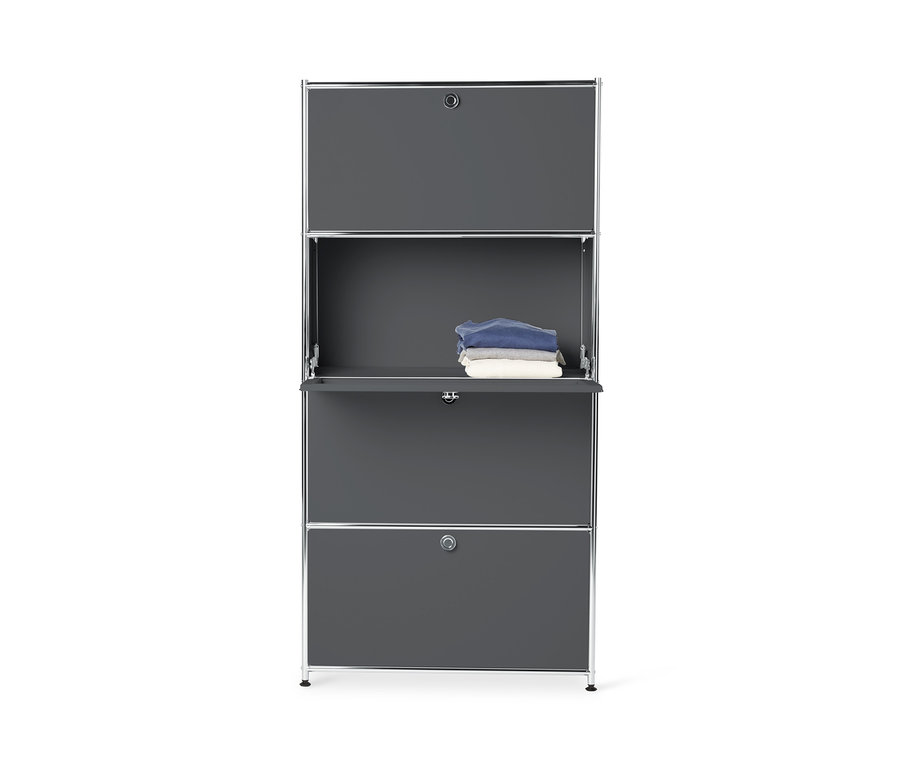 Graues Highboard Metall »CN3« mit 4 Klappenfächern.