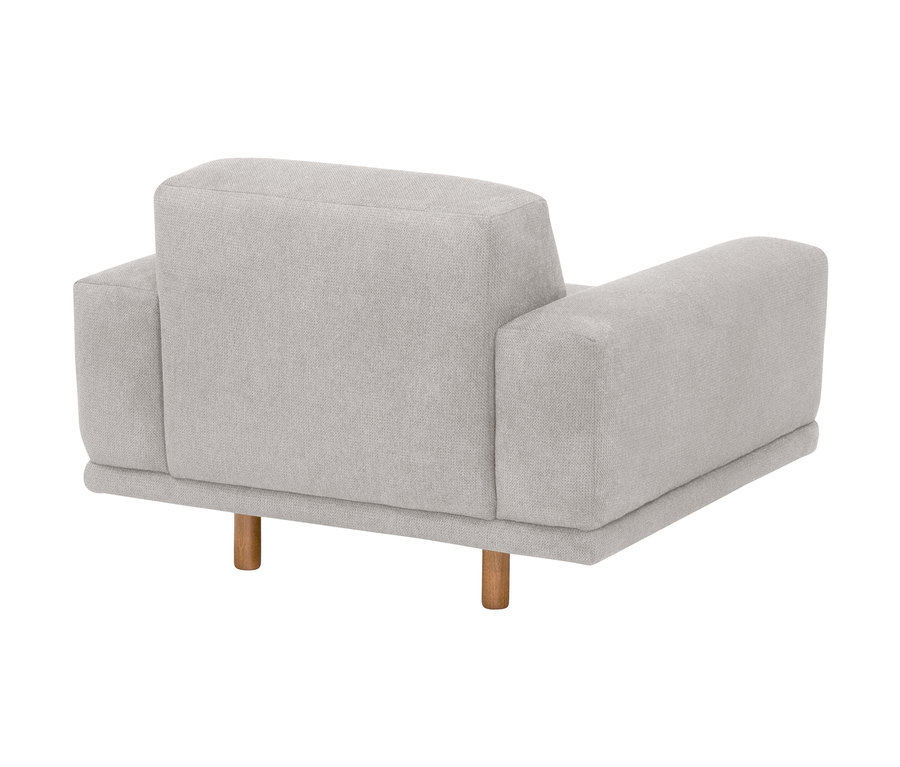 Rückansicht des silberfarbenen Sessels „Penelope“.