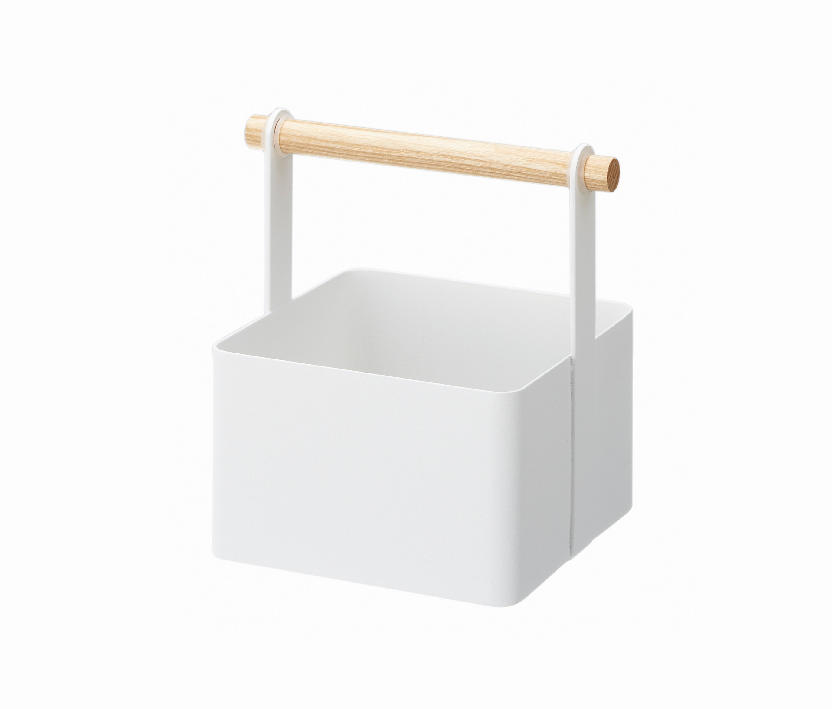 Weiße YAMAZAKI Aufbewahrungsbox »TOSCA« mit Holzgriff.