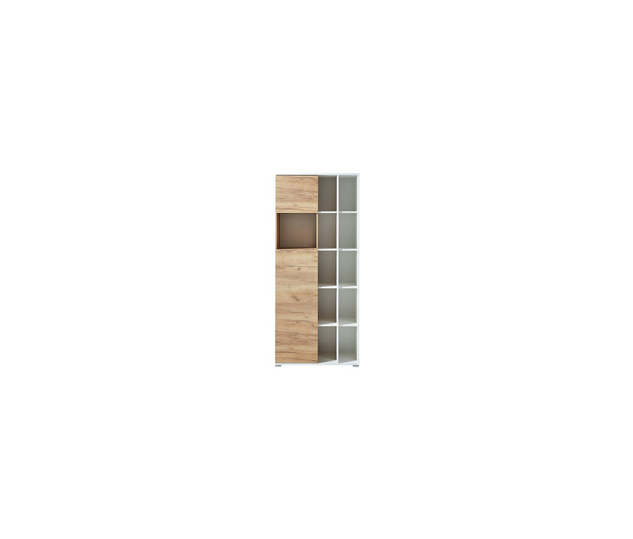 Großes Regal »Lioni« mit Holz- und weißen Fächern.
