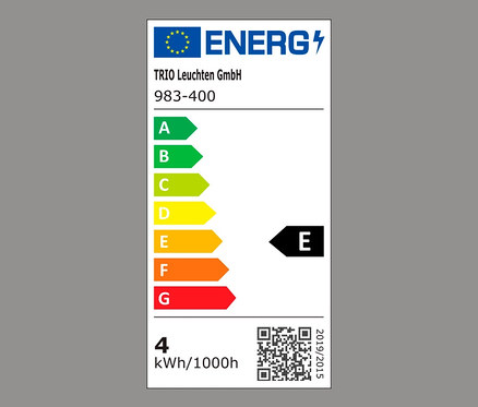 Energielabel der Klasse E für eine Leuchte.