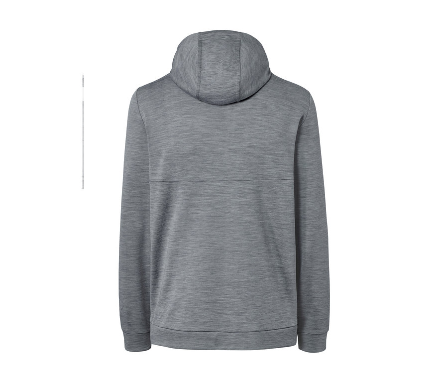 Graue Funktionsjacke mit Merinowolle von hinten.