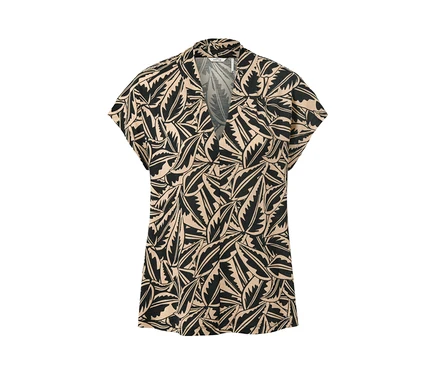 Bedrucktes Shirt mit Stehkragen und Blattmuster.