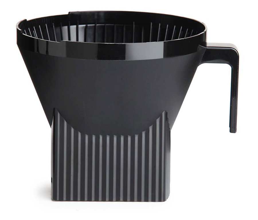 Schwarzer Kaffeefilter mit Griff.