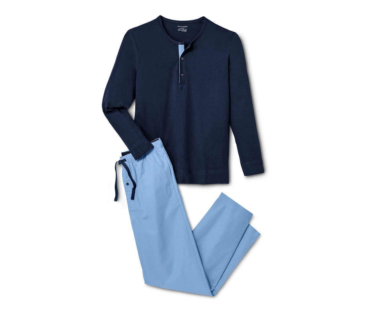Marineblauer Pyjama mit hellblauer Webhose.