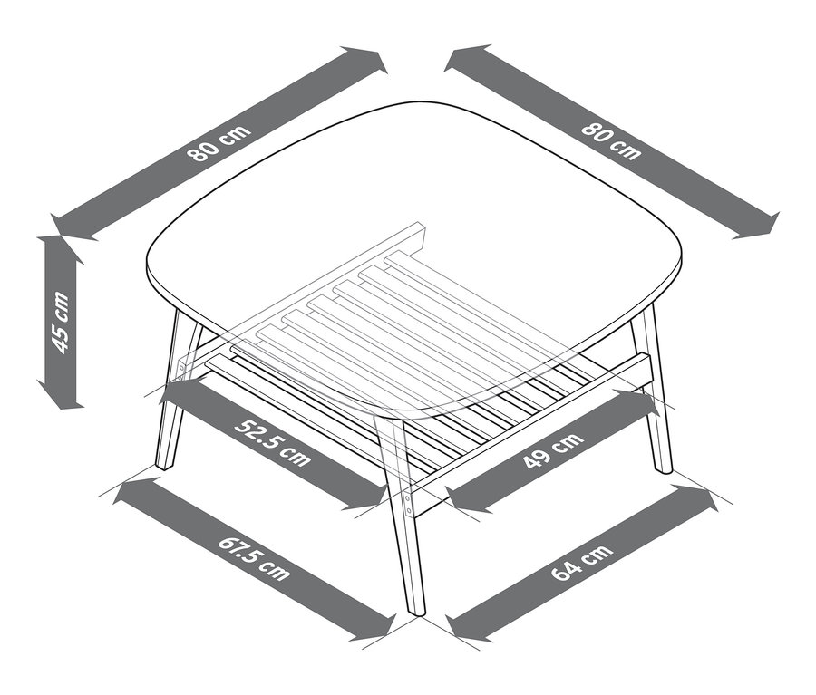 Abmessungen des großen Couchtisches.