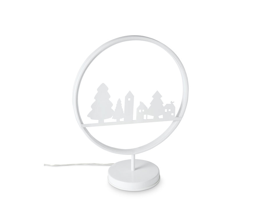Weißer LED-Metallring »Winterlandschaft« mit Winterlandschaftsmotiv.