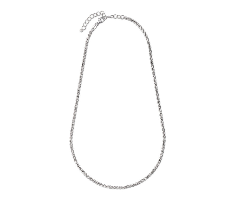 Eine Kette aus 925er Silber, rhodiniert, auf weißem Hintergrund.