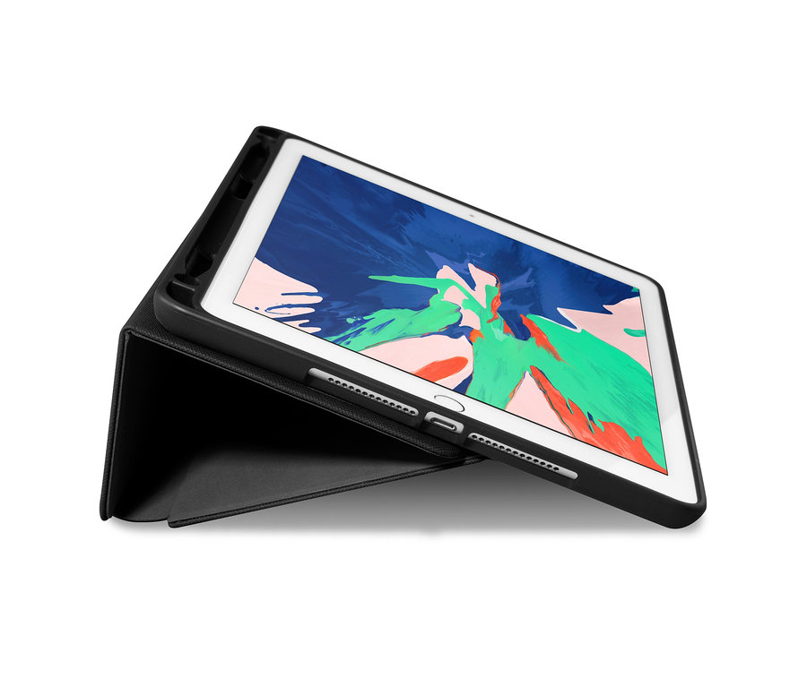 Schwarze Laut Prestige iPad Hülle für iPad 10,2" (2019/2020) steht horizontal.